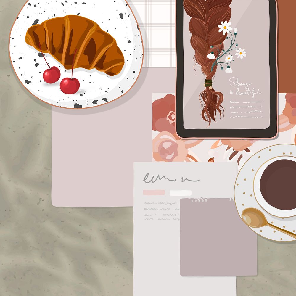 Aesthetic croissant & paper background editable feminine design