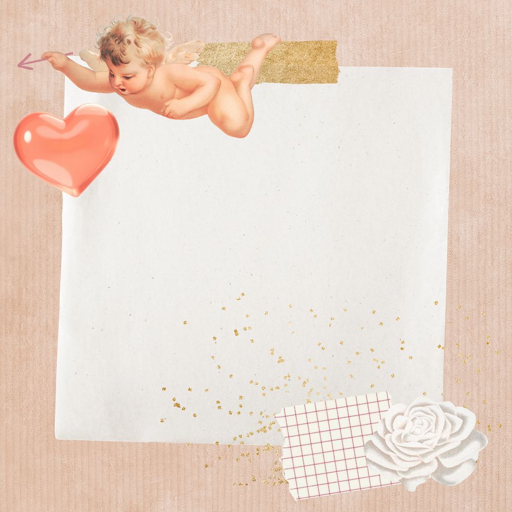 Editable Valentine's notepaper, editable cupid collage design