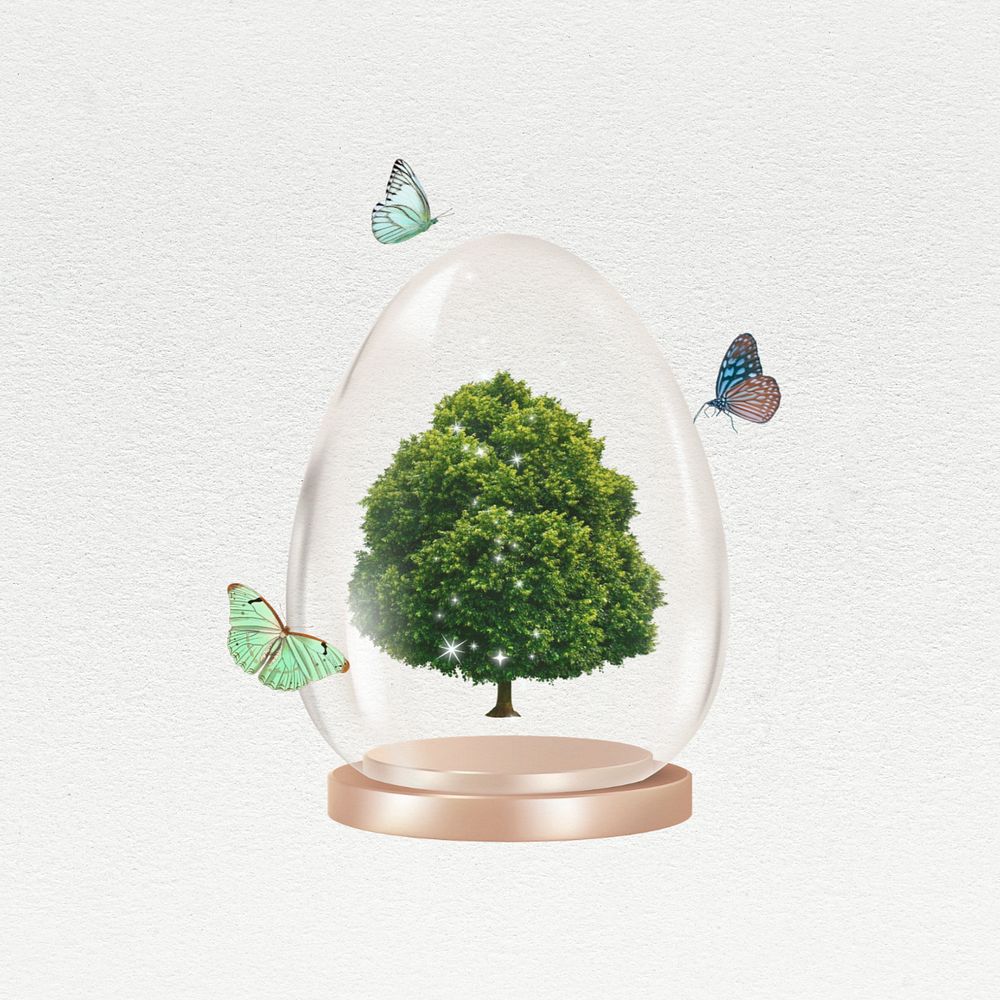 Glass tree globe, save the Earth remix, editable design