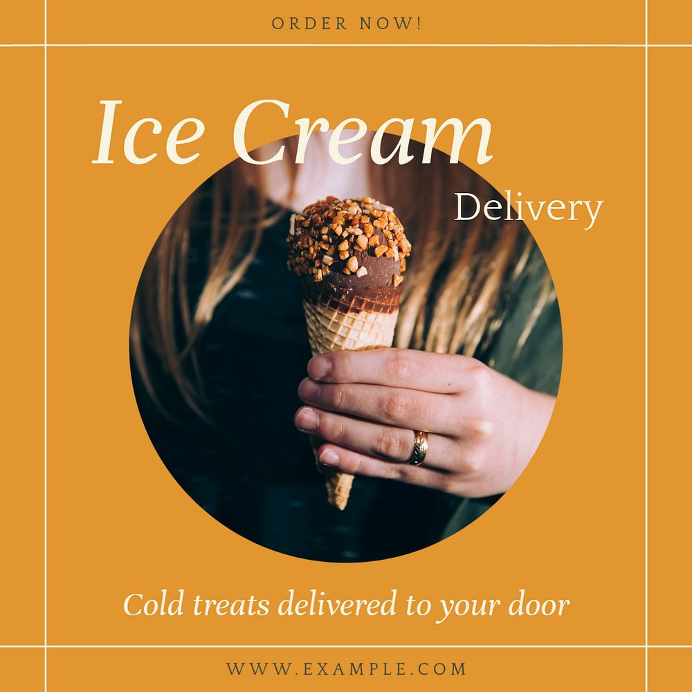 Ice cream delivery Instagram post template, editable social media ad