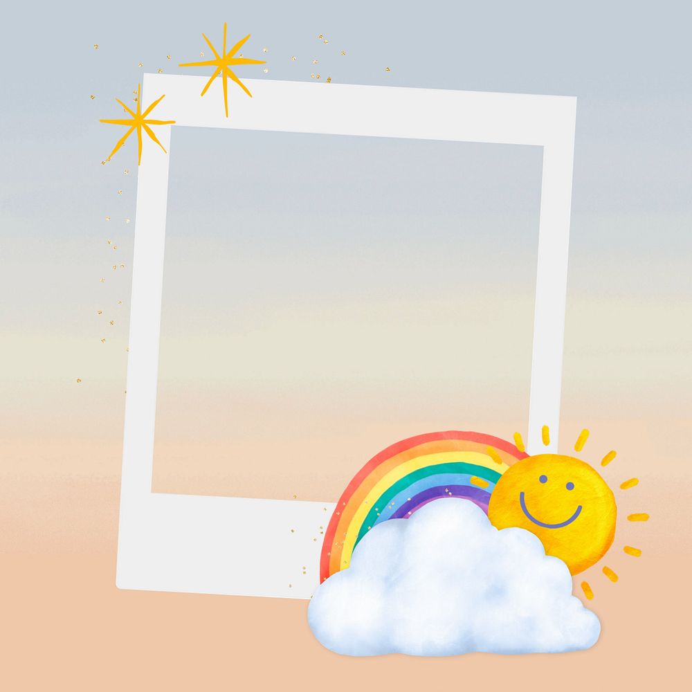 Cute instant film frame, editable rainbow collage element remix design