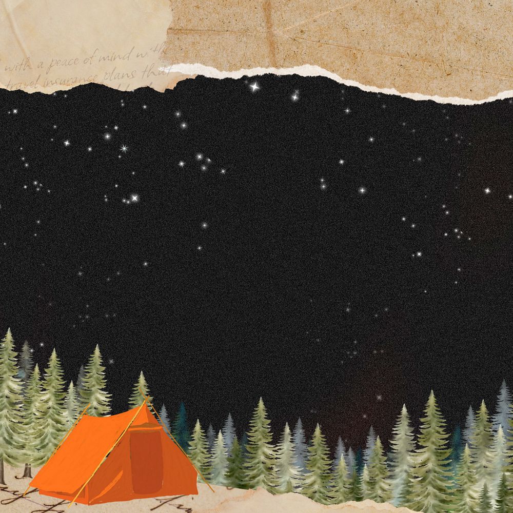 Camping tent night border, editable travel background collage design