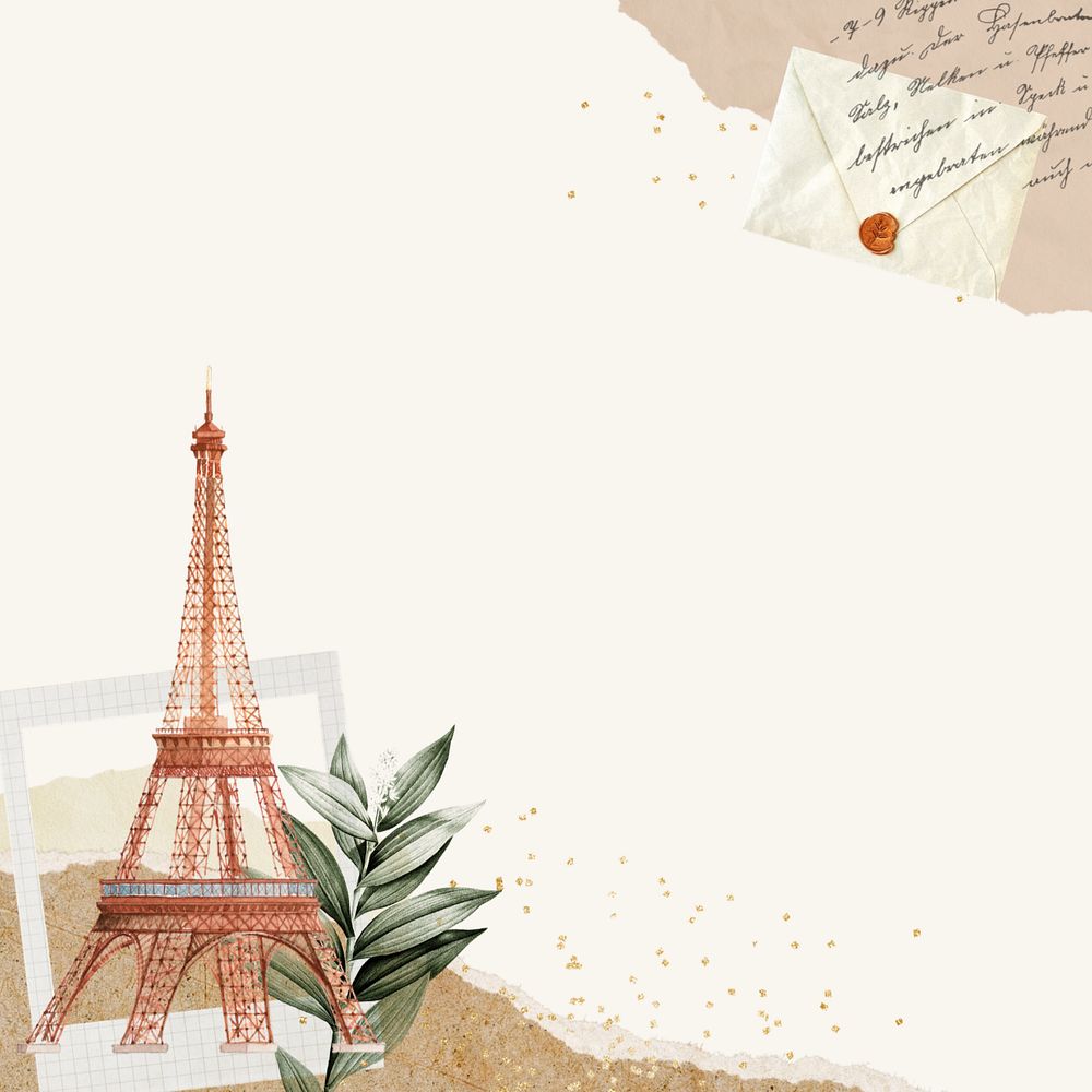 Eiffel tower ripped paper border, editable travel background collage design