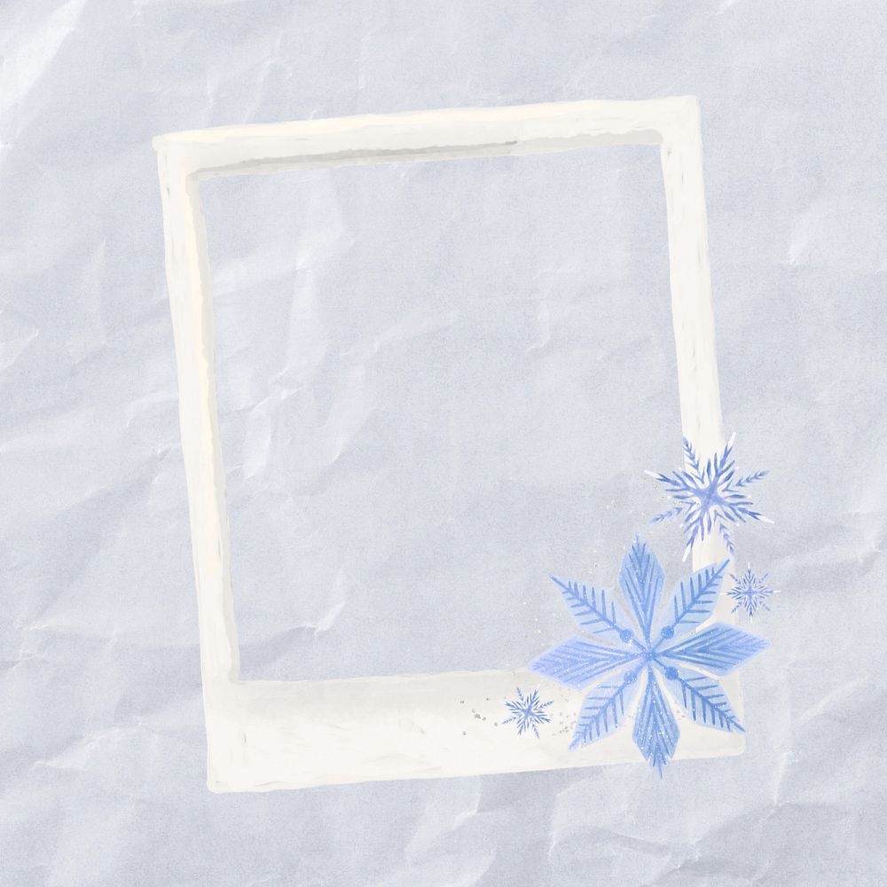 Editable instant film frame, snowflake collage element remix design