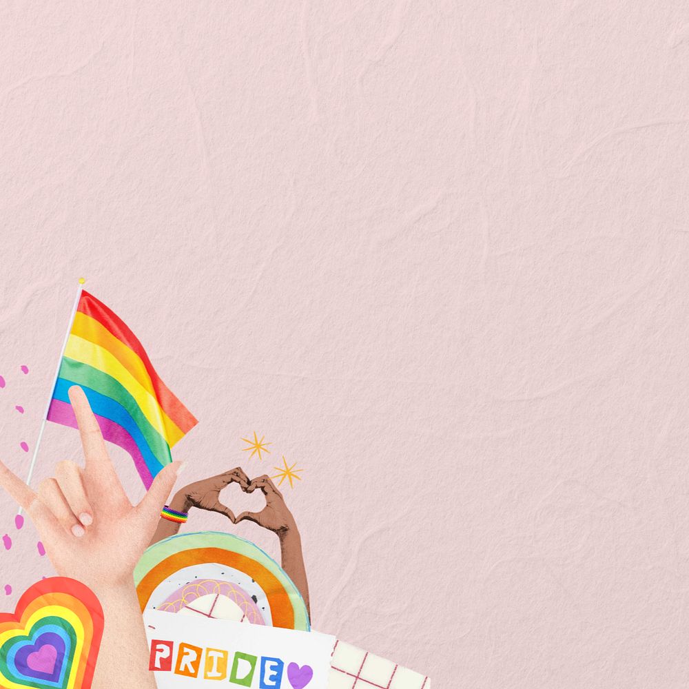  LGBTQ pride border pink background, editable celebration collage design