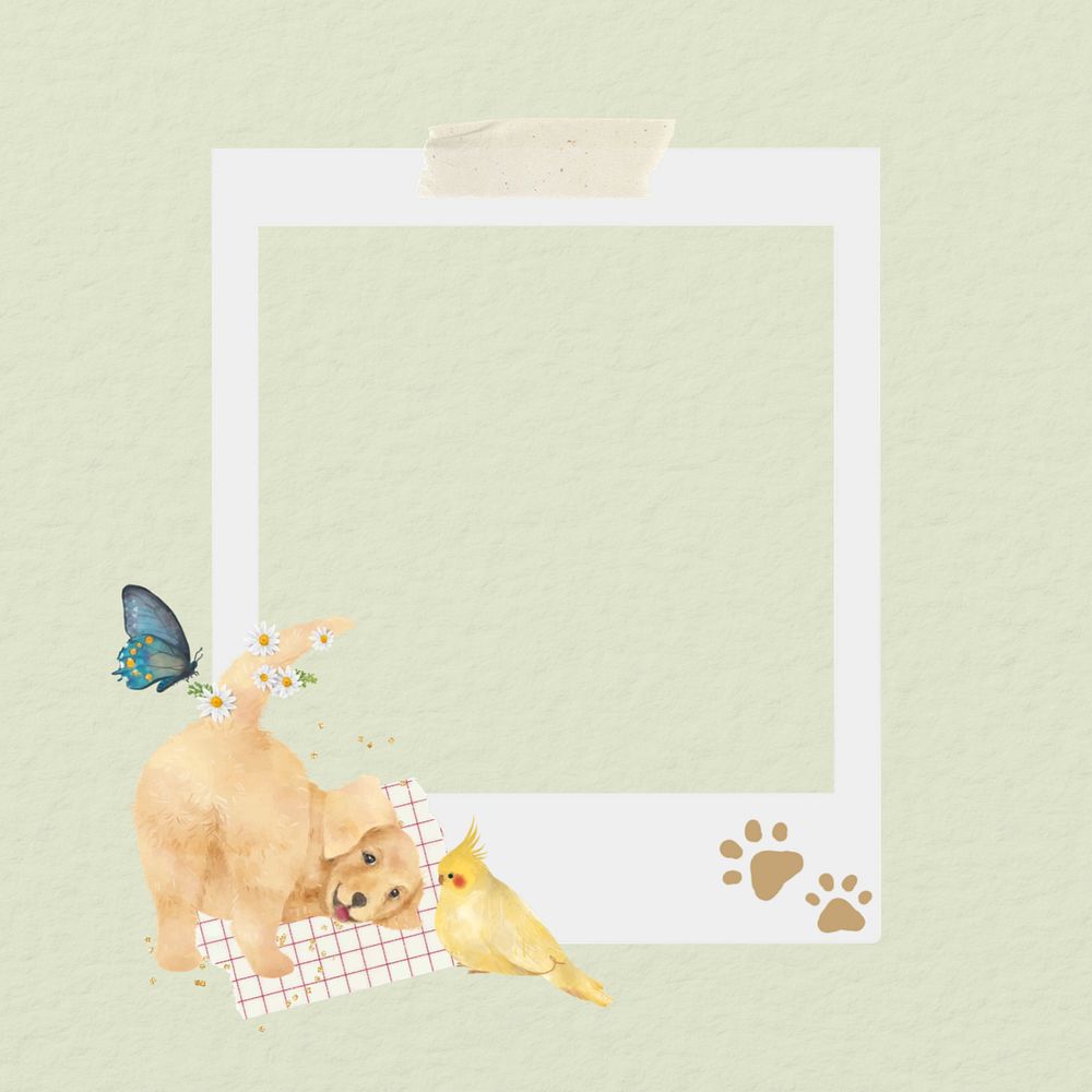 Cute instant photo frame, editable dog collage element remix design