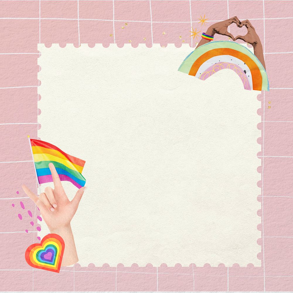 Vintage postage stamp, editable LGBTQ note paper collage design