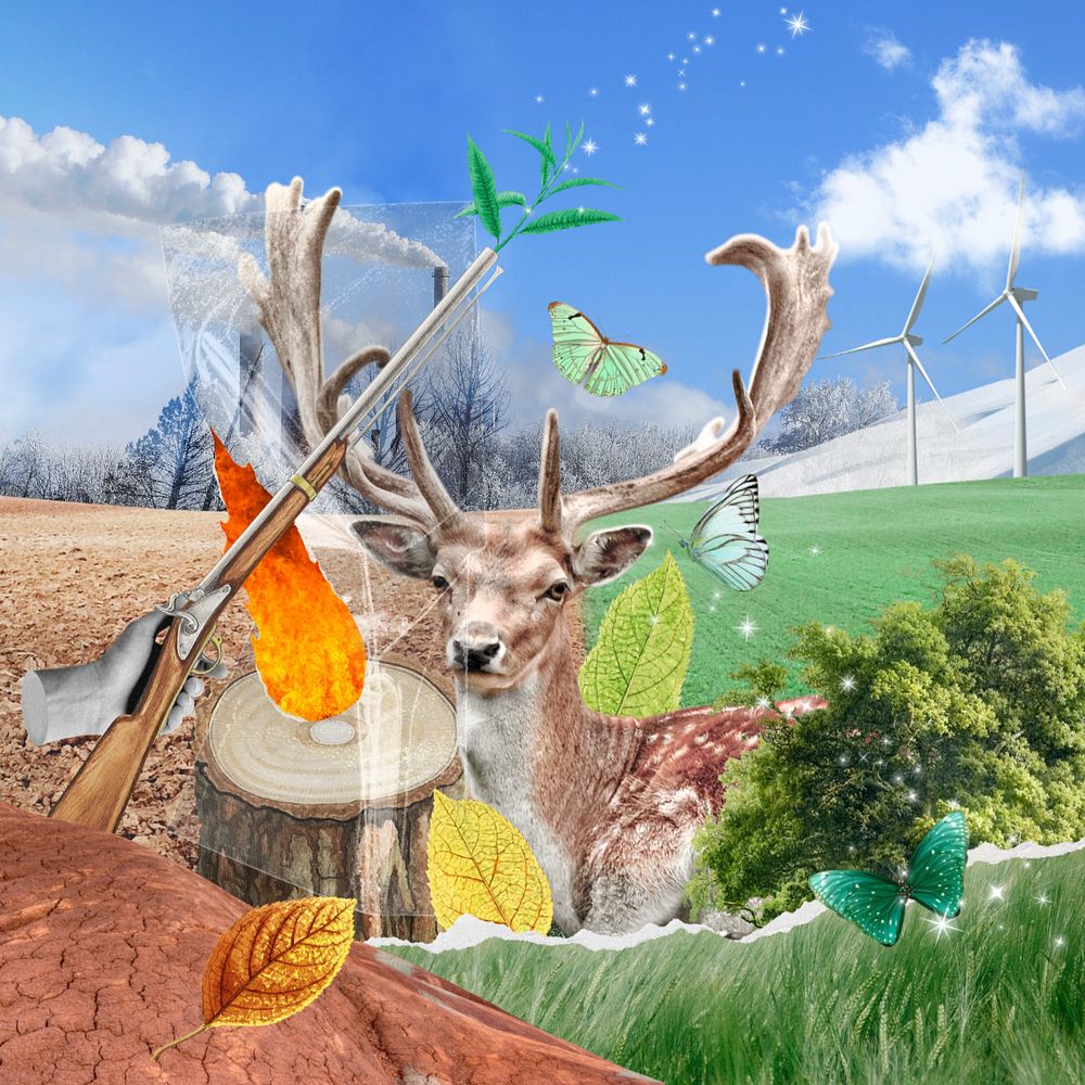 Stag animal aesthetic background, surreal environment remix, editable design