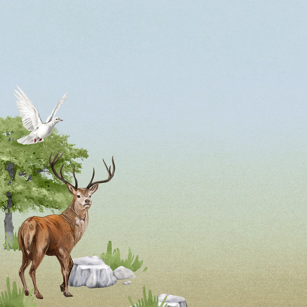 Aesthetic stag border background, editable wildlife and nature ripped paper collage design