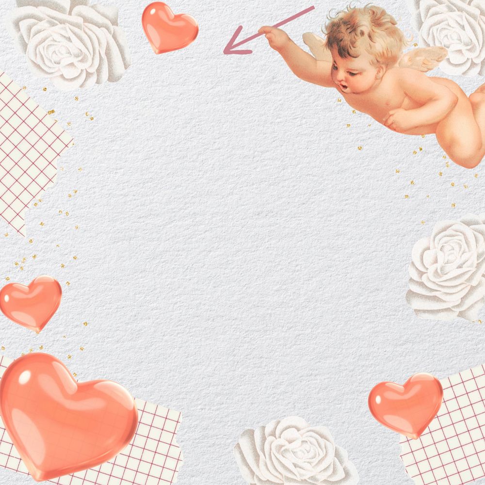 Valentine's cupid border, editable background collage design