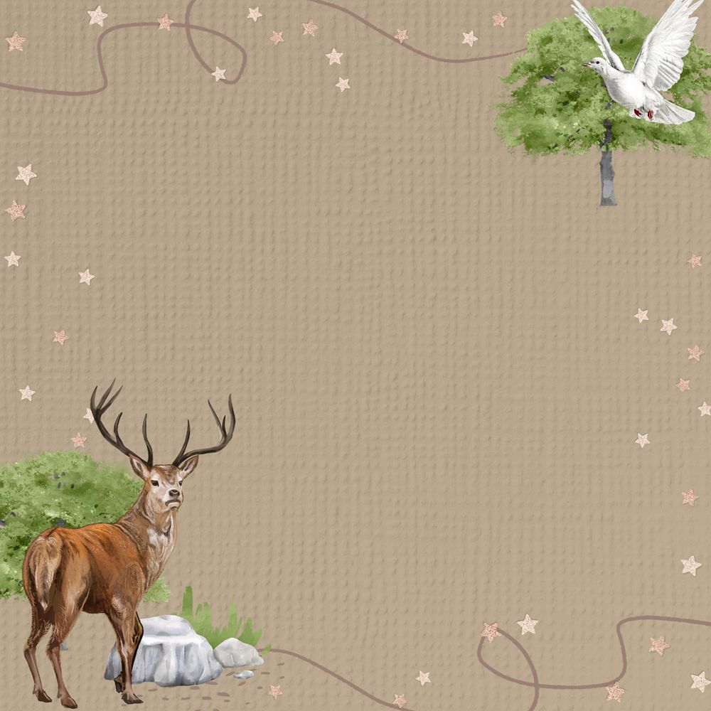 Aesthetic stag frame background, editable wildlife and nature collage design