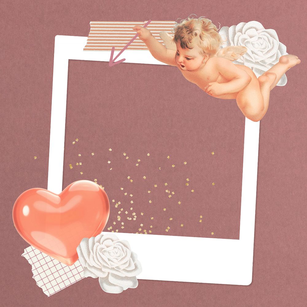 Valentine's cupid instant picture frame, editable collage element remix design