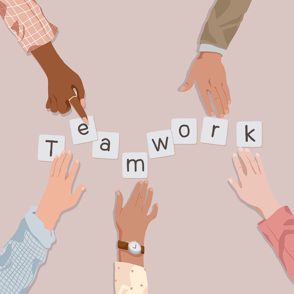 Diverse teamwork editable vector illustration