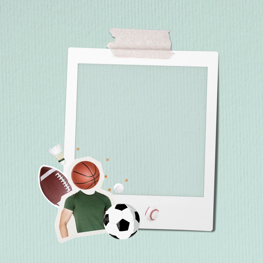 Editable instant film frame, sport lover collage element remix design