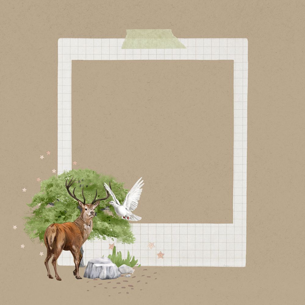 Stag instant film frame, editable environment collage element remix design