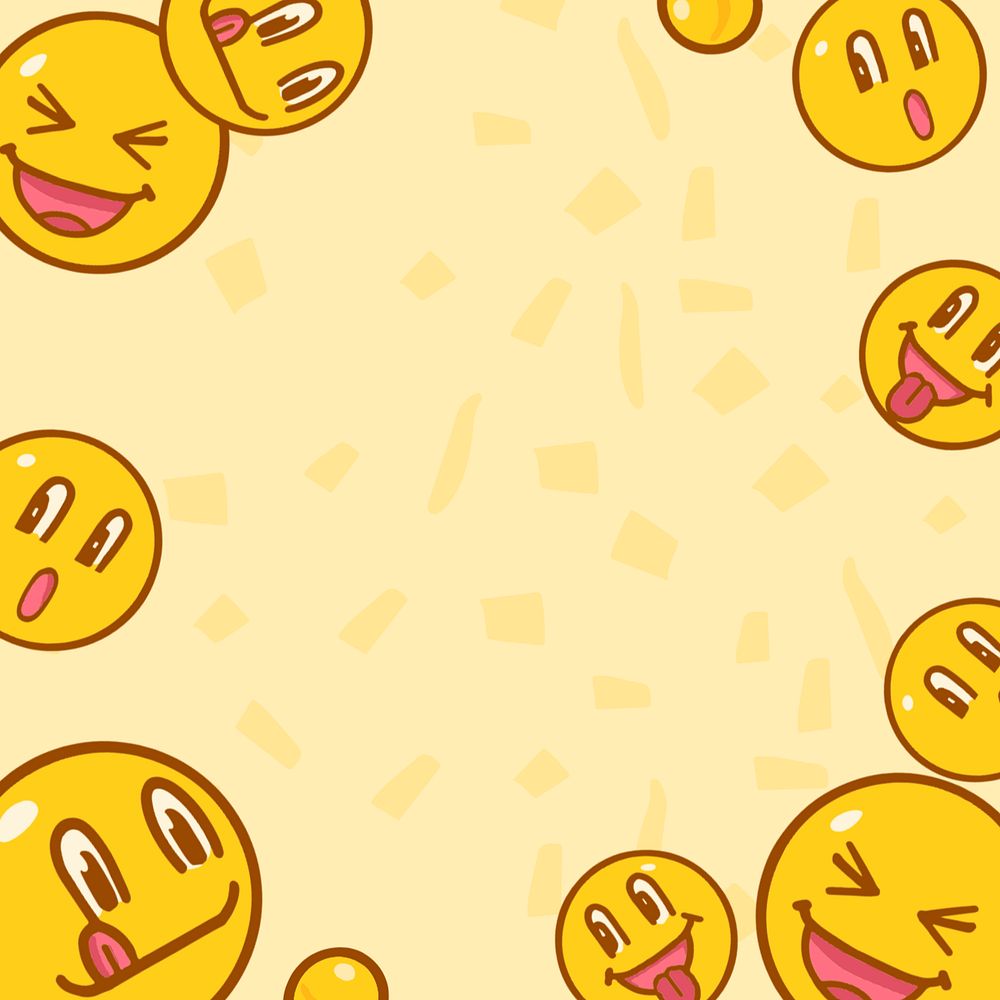 Smiling emoticons frame, editable yellow background design