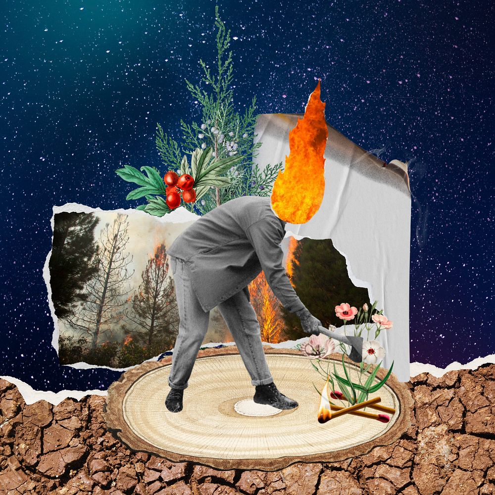 Polluted environment remix background, businessman destroying nature, editable design