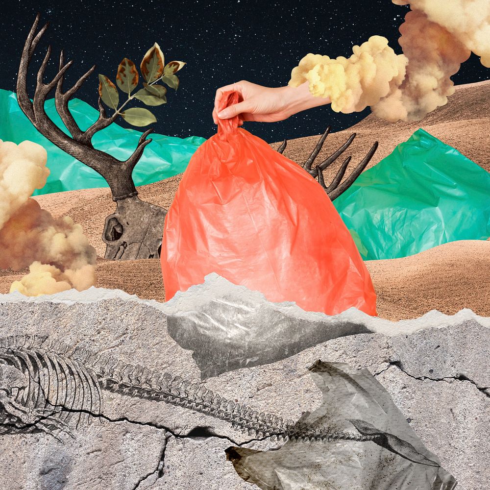 Polluted environment background, garbage bag remix, editable design