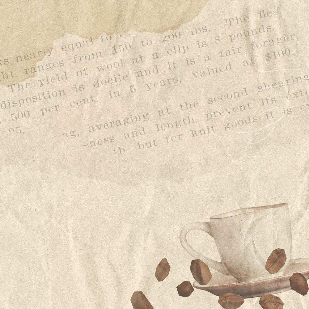 Editable coffee border, brown background, vintage paper collage design