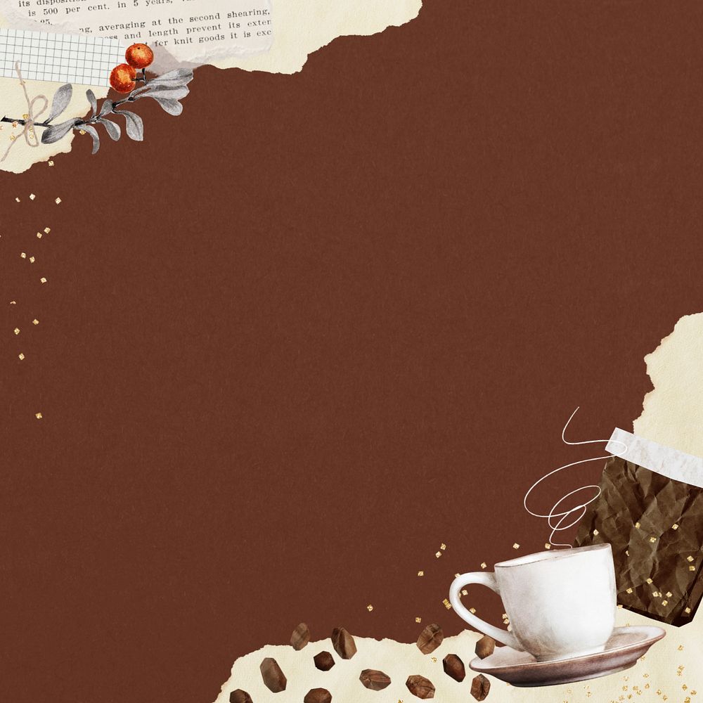 Morning coffee border brown background, editable paper collage design