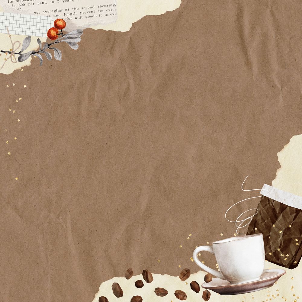 Editable coffee border brown background, paper collage design