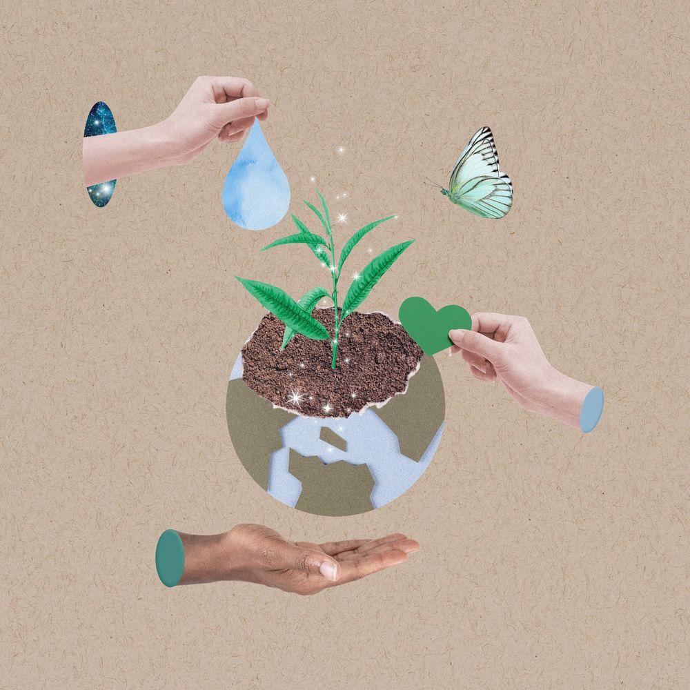 Save the World, people planting tree, editable design