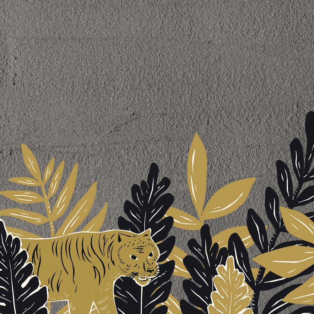 Gold tiger botanical border background, editable animal illustration