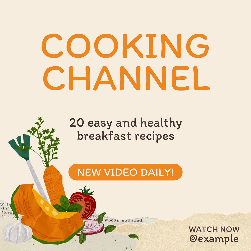 Cooking channel Instagram post template, editable design