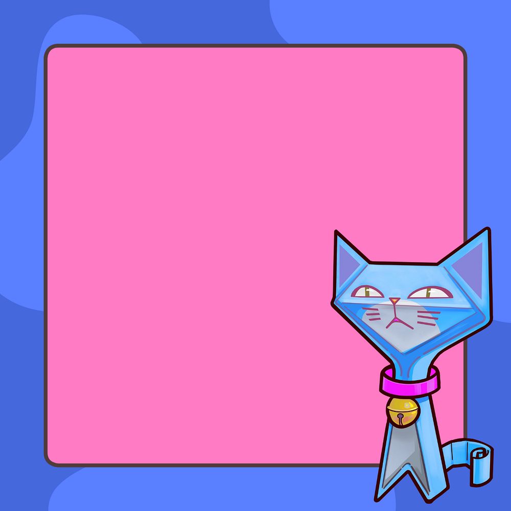 Blue frame pink background, editable cat cartoon border design