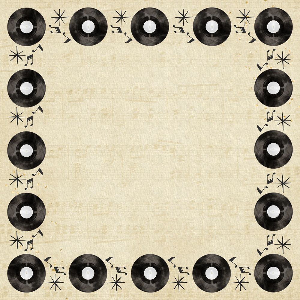 Editable vinyl record music frame, retro patterned design