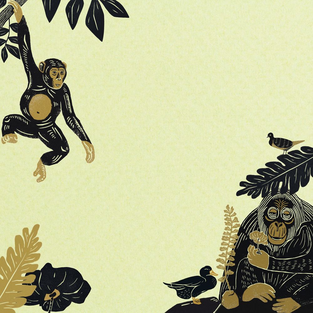 Gold monkey border editable background, animal illustration