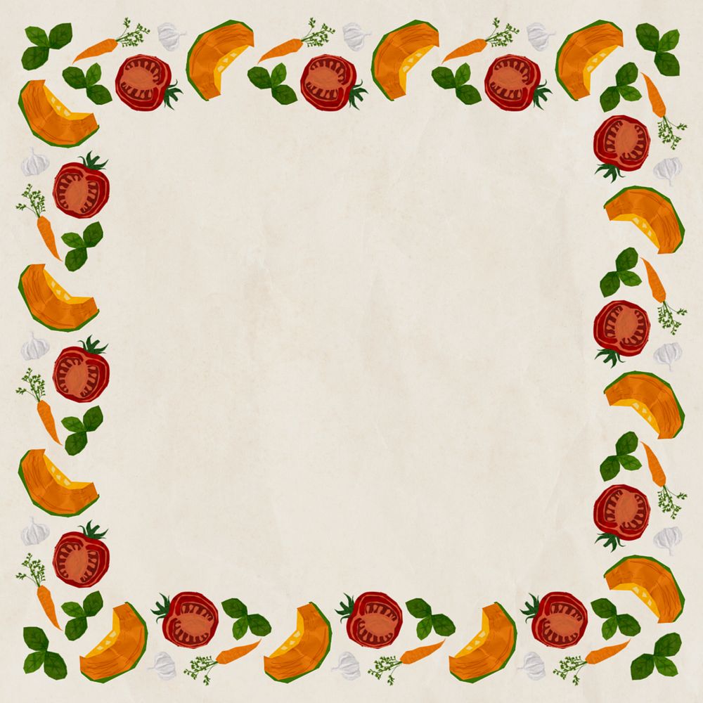 Vegetables frame beige background, editable paper textured design