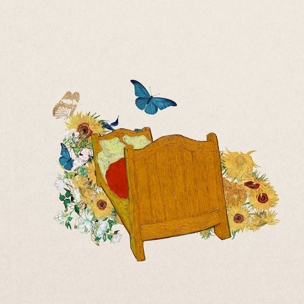 Van Gogh's bed, editable famous painting collage design, remixed by rawpixel