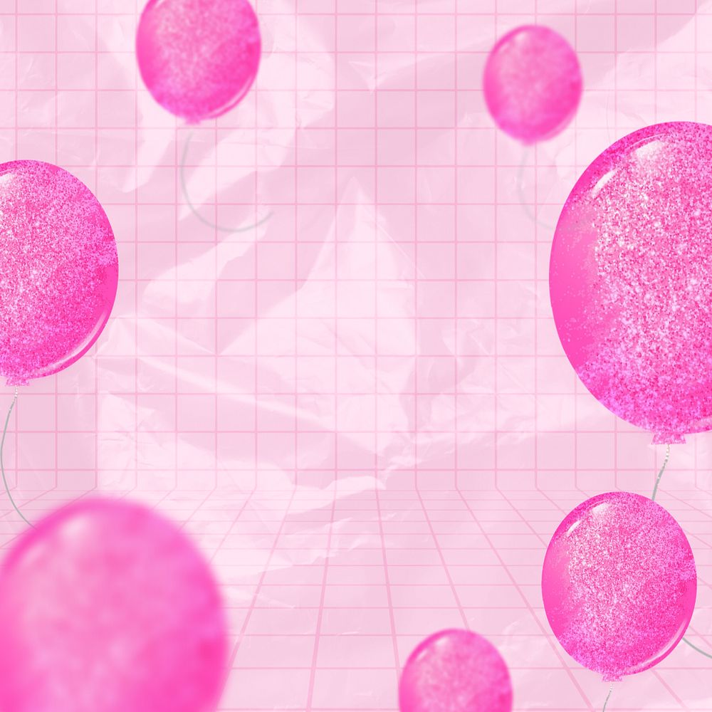 Pink balloons border frame, editable grid background design