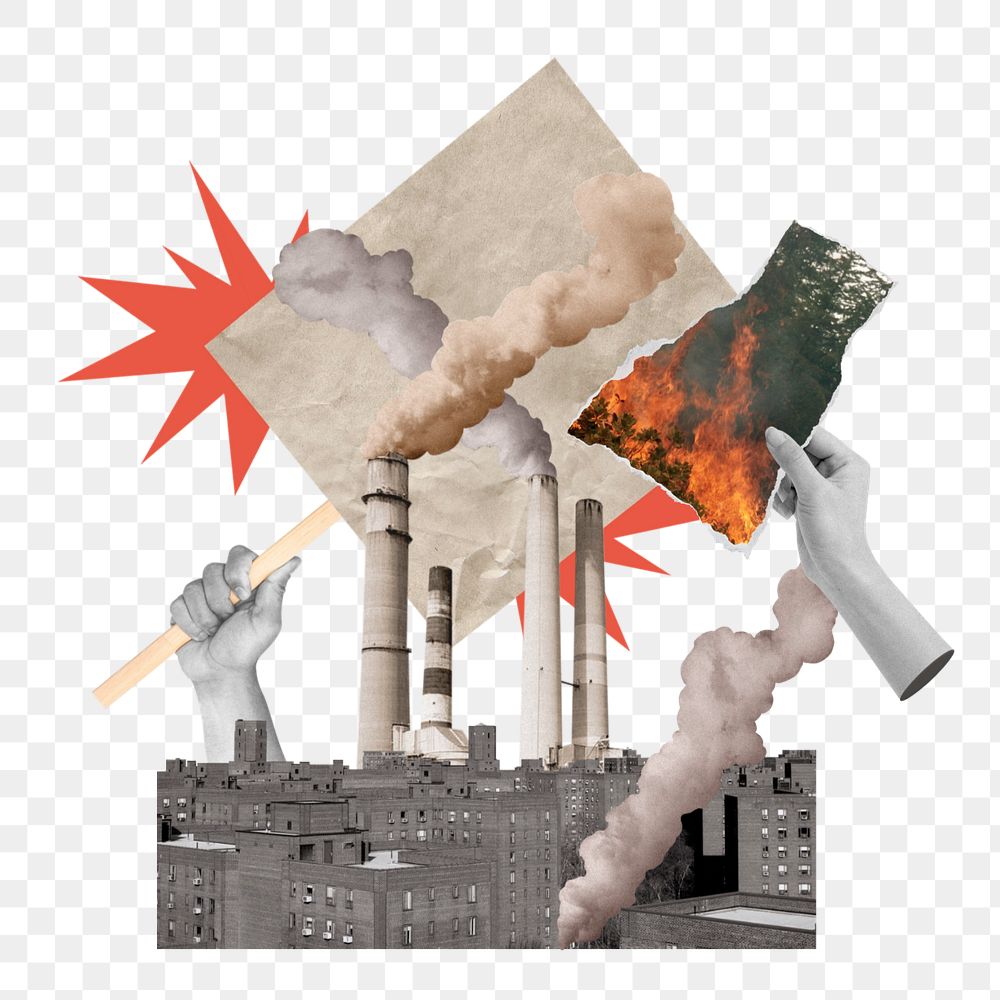 Air pollution factory png sticker, hands destroying environment remix, editable design