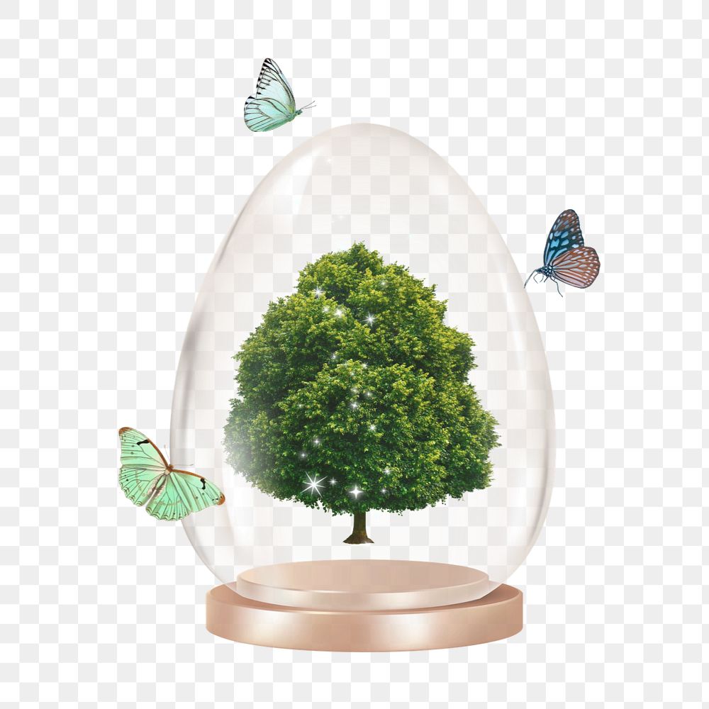 Glass tree globe png sticker, save the Earth remix, editable design