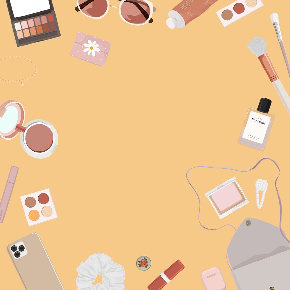 Makeup objects, feminine background, editable aesthetic design