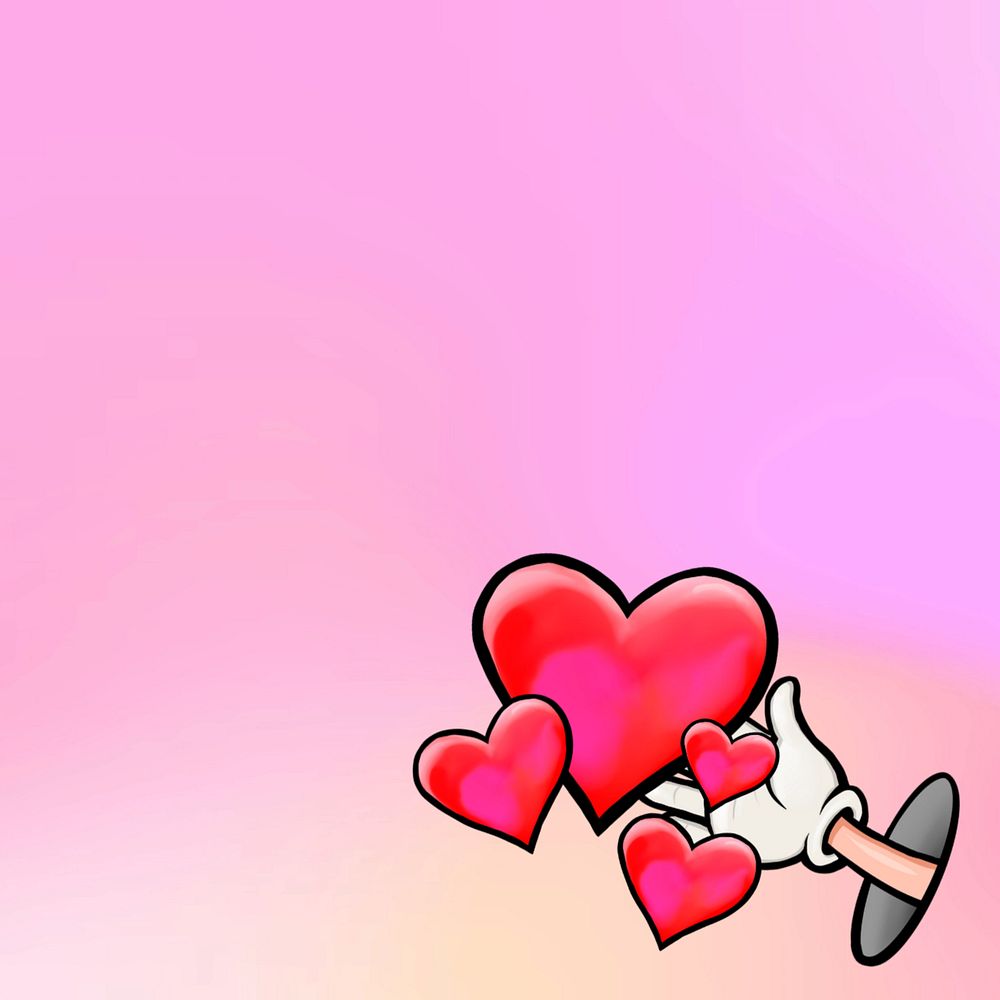 Hand giving hearts character, editable gradient pink background design