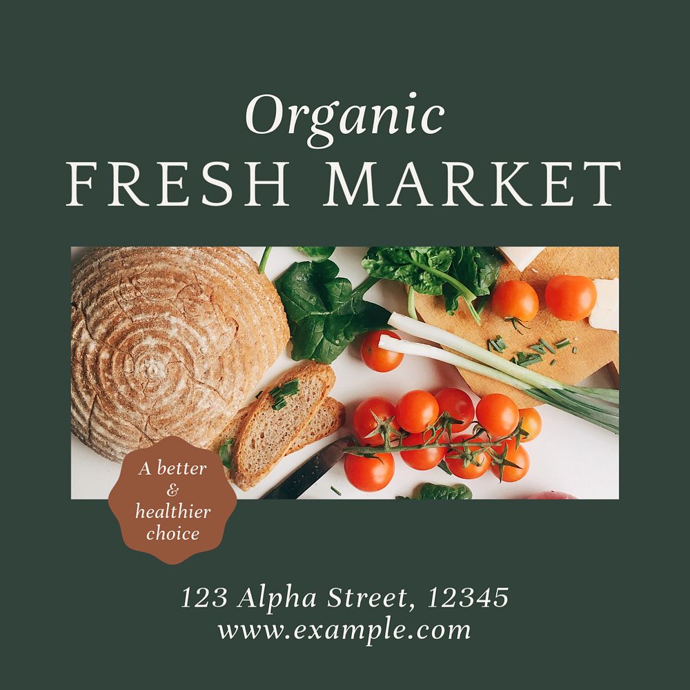 Organic fresh market Instagram post template, editable social media ad