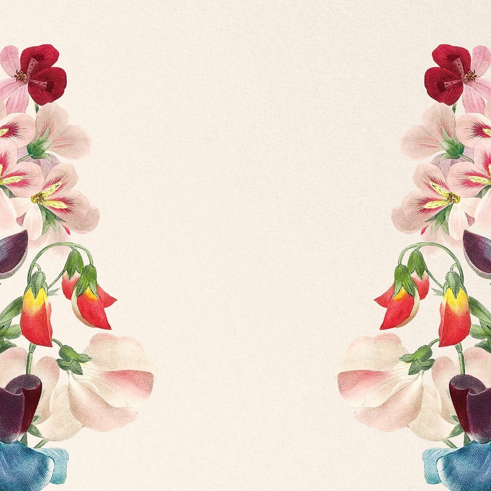 Aesthetic floral border, editable vintage sweet pea flower illustration by Pierre Joseph Redouté. Remixed by rawpixel.