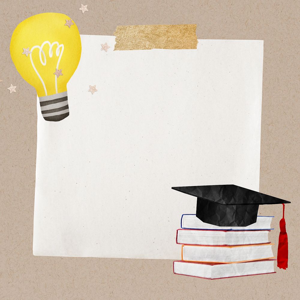 Graduation cap note paper, editable education collage element