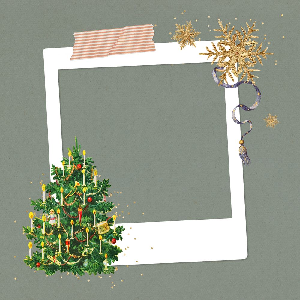 Christmas tree frame, instant photo film collage editable design