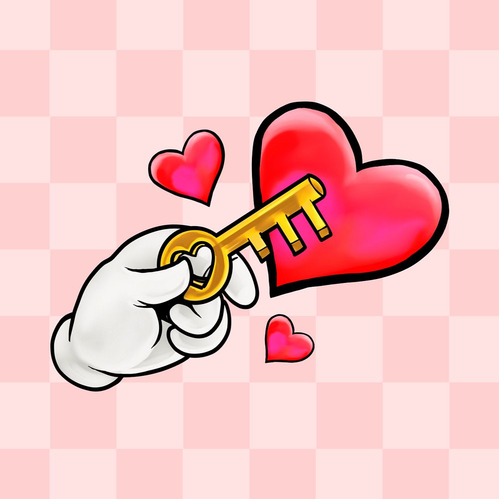 Editable funky key to heart cartoon design