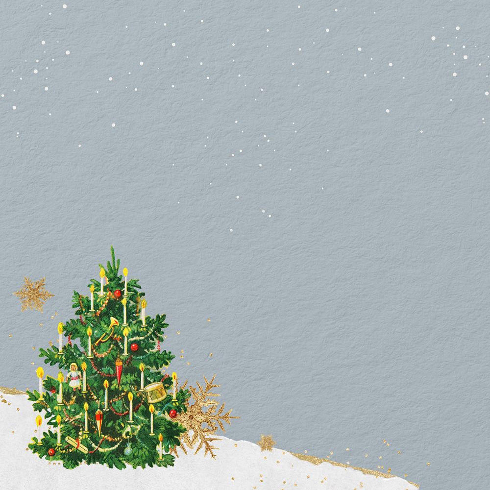 Christmas tree aesthetic background, blue paper textured editable design