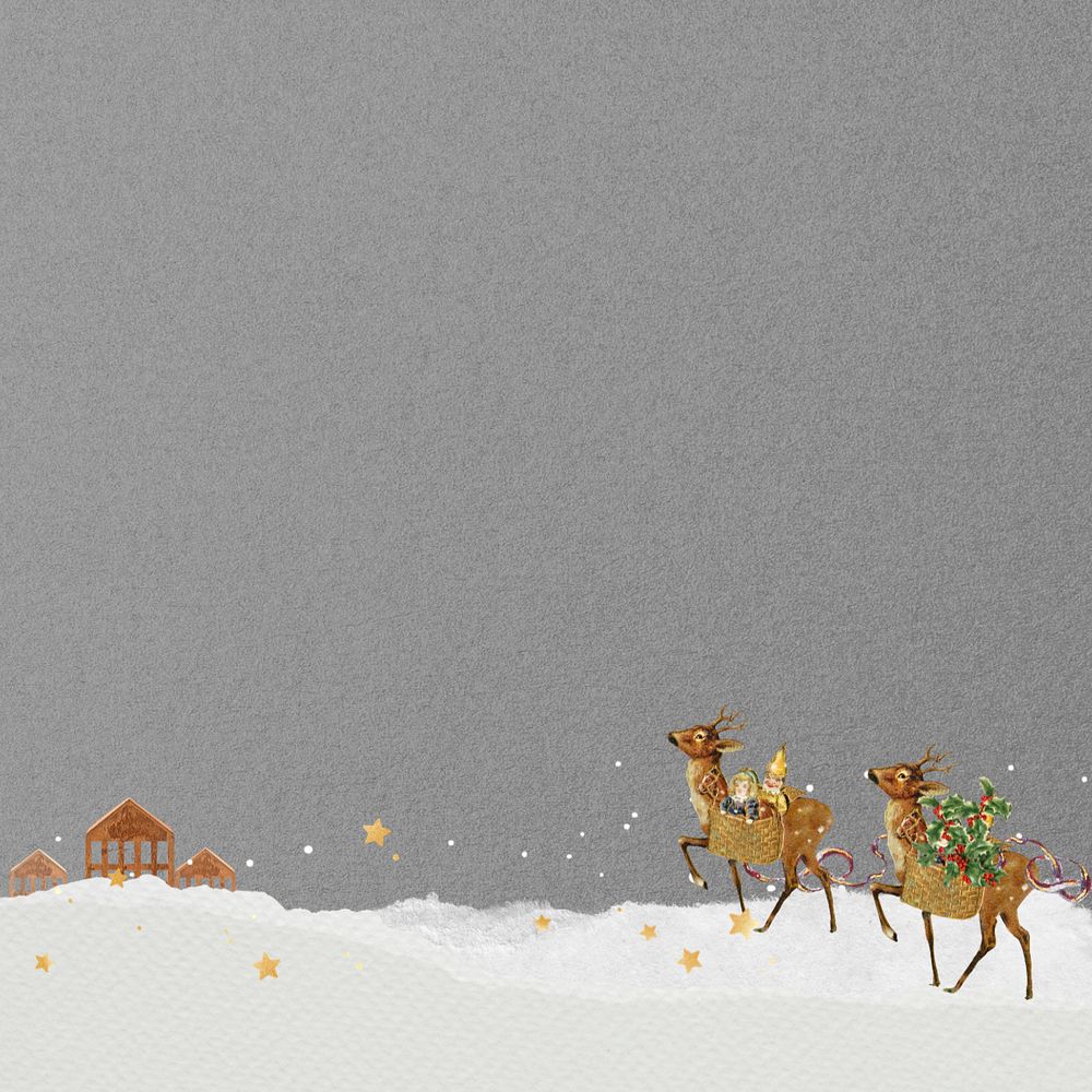 Christmas reindeers aesthetic background, gray paper textured editable design