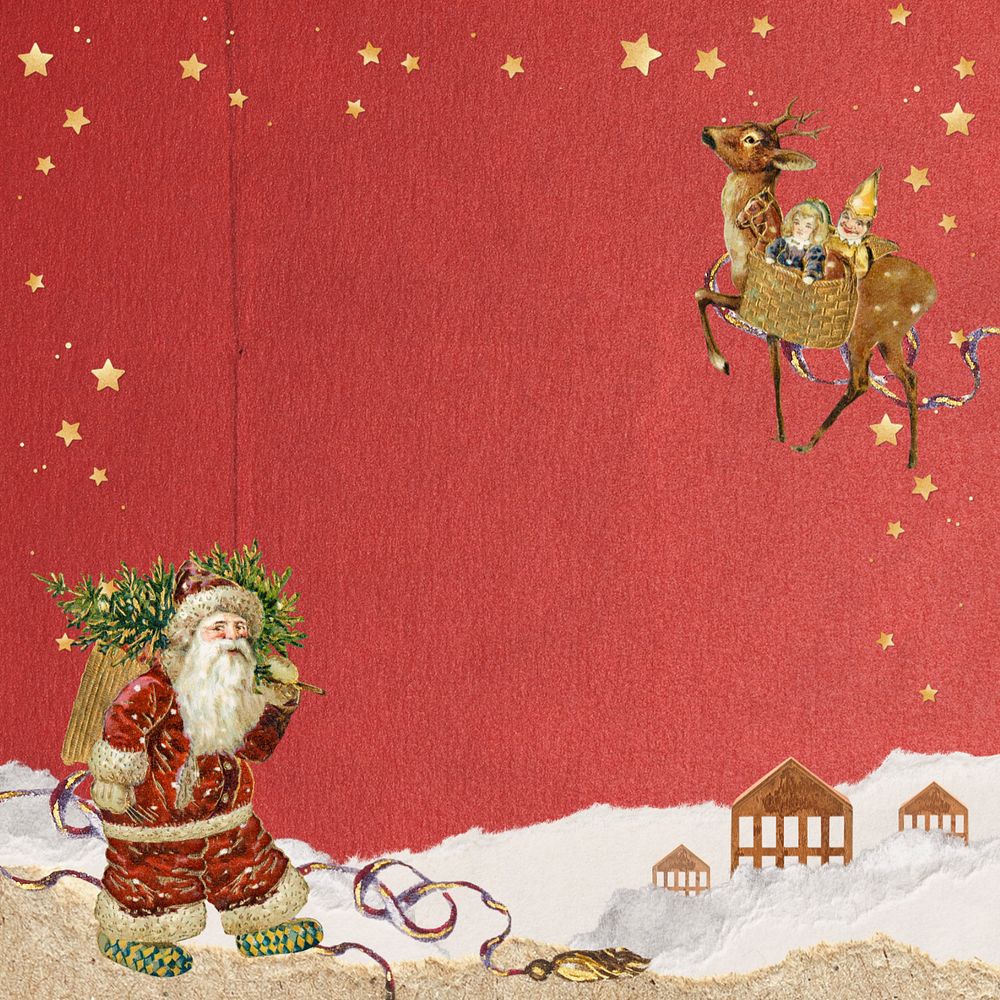 Santa Claus frame background, Christmas festive paper collage, editable design