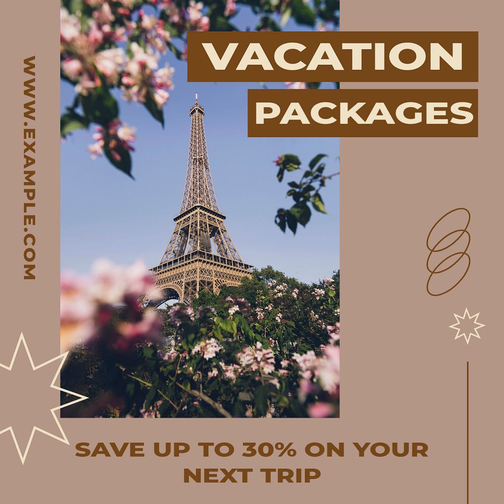 Vacation packages Instagram post template, editable social media ad