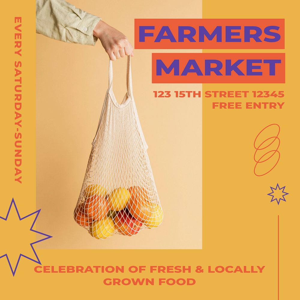 Farmers market Instagram post template, editable social media ad