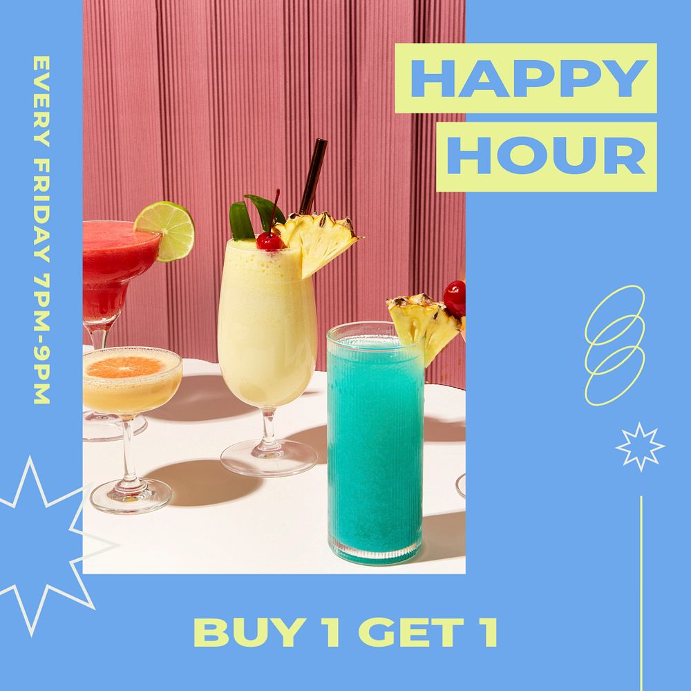 Happy hour Instagram post template, editable social media ad