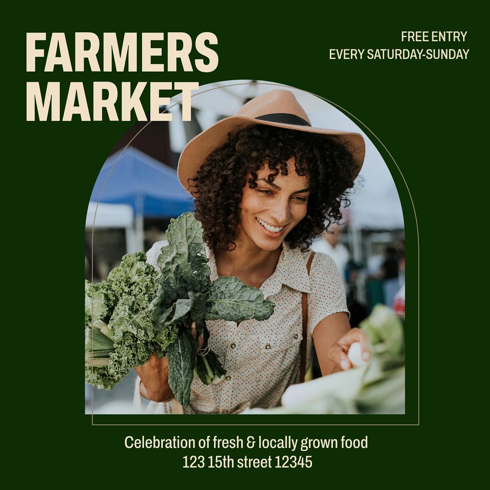 Farmers market Instagram post template, editable social media ad